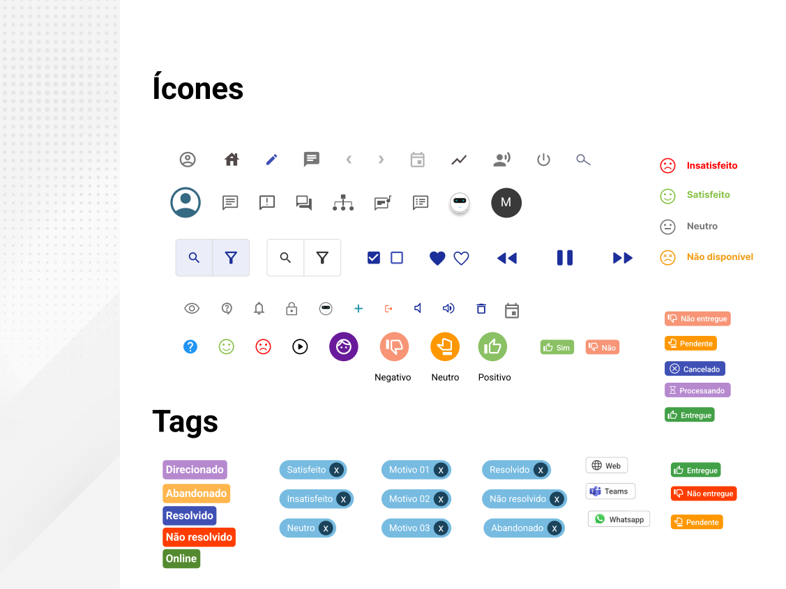 Icon and tag system from the anonymized style guide.