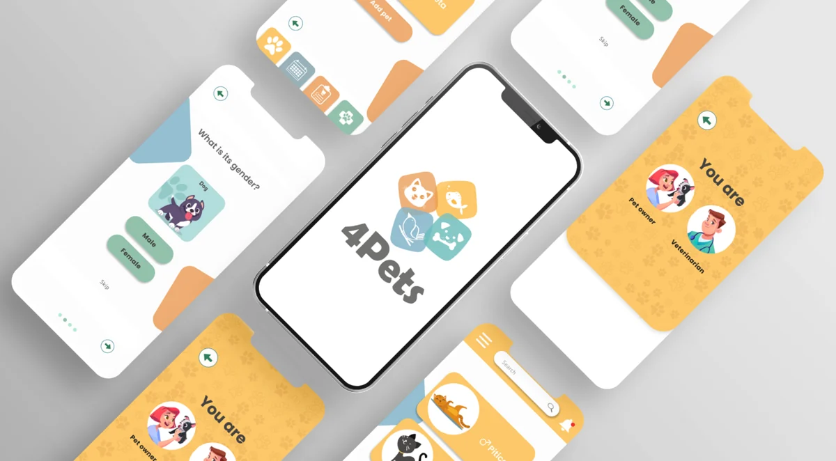 4Pets mobile app screens for managing pet care